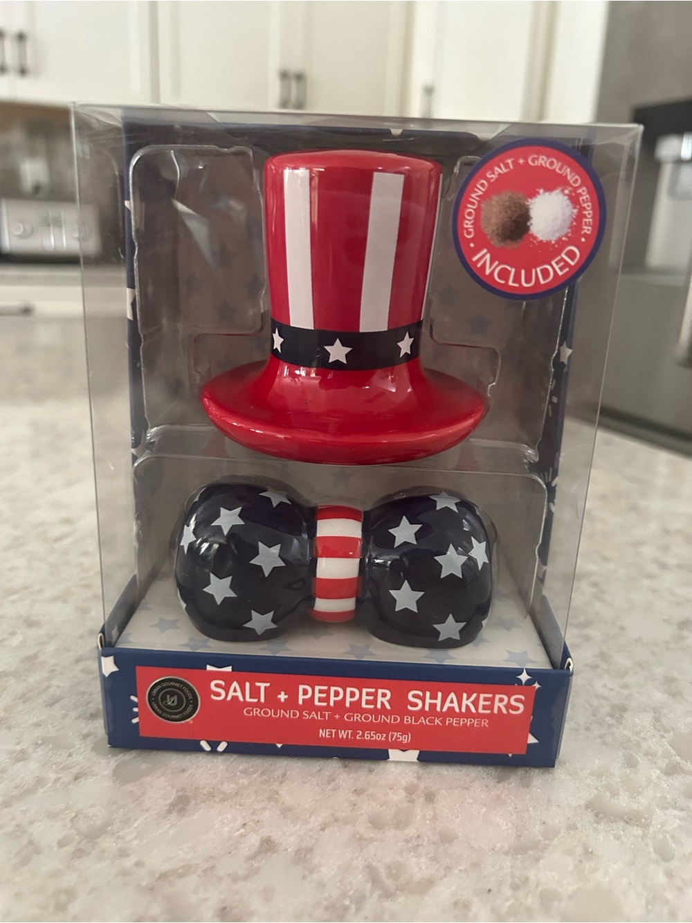 “New” Urban Gourmet Foods Patriotic Top Hat & Bow Salt and Pepper Shakers